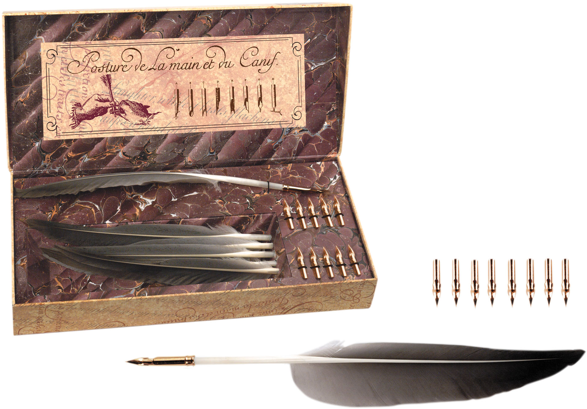 6 Quill Pen Set writing collection by Authentic Models